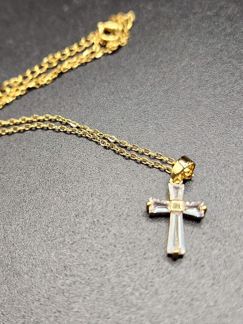 Gold Cross Pendant Necklace with Clear Stones - Women Jewelry